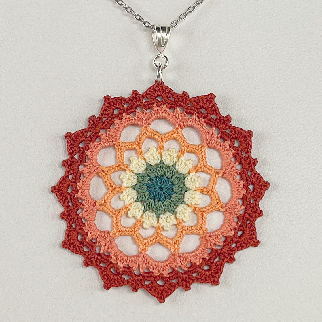 Autumn Air Multi Color Micro Crocheted Mandala Pendant