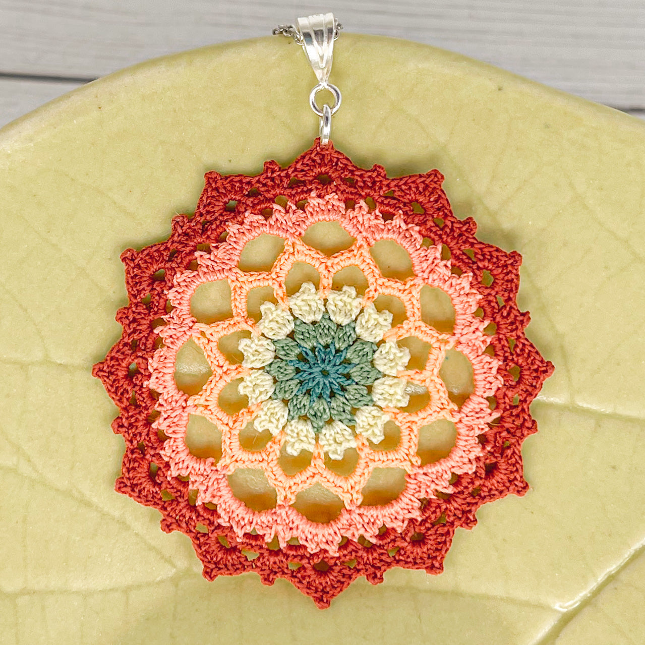 Autumn Air Multi Color Micro Crocheted Mandala Pendant
