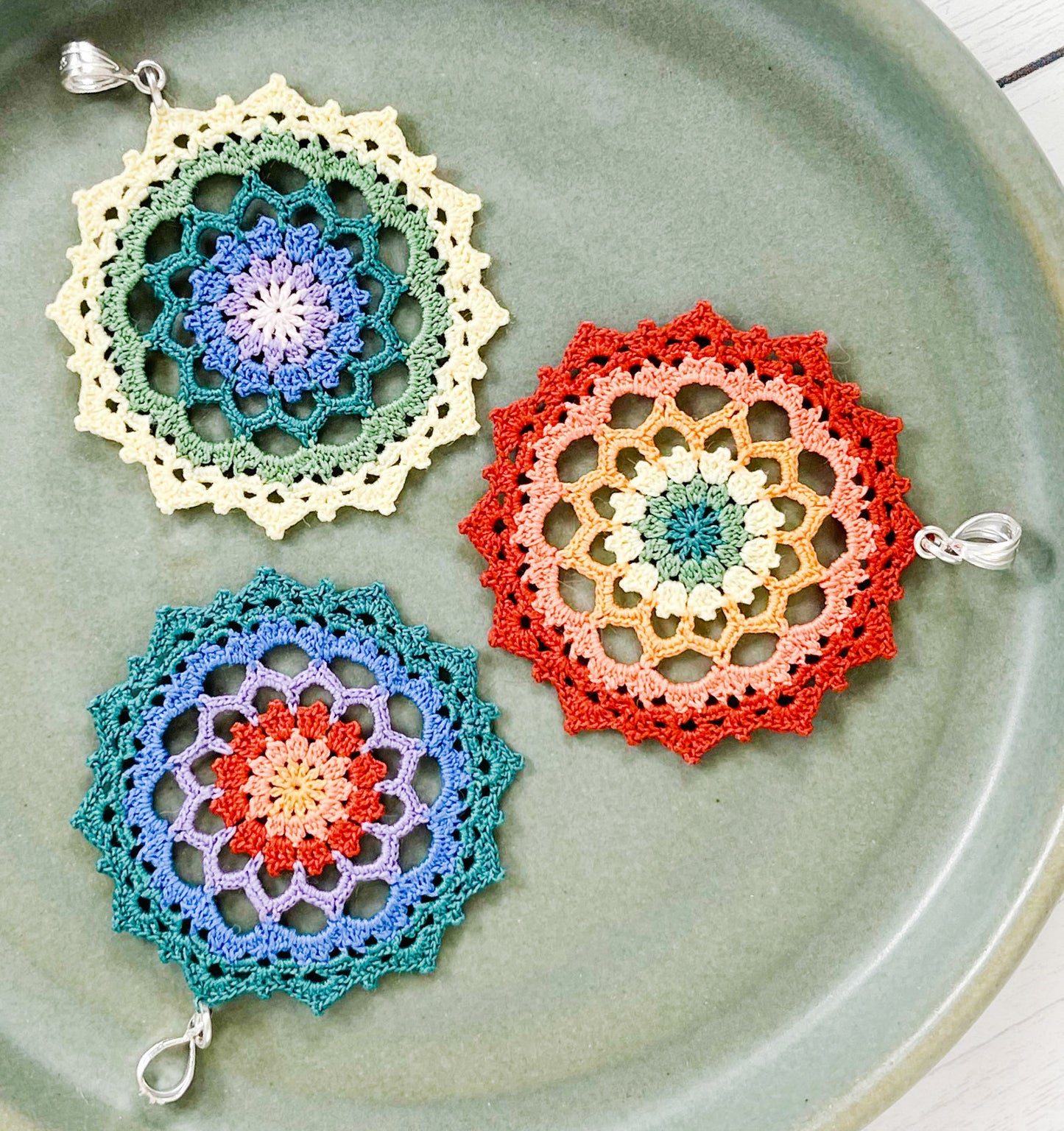 Autumn Air Multi Color Micro Crocheted Mandala Pendant
