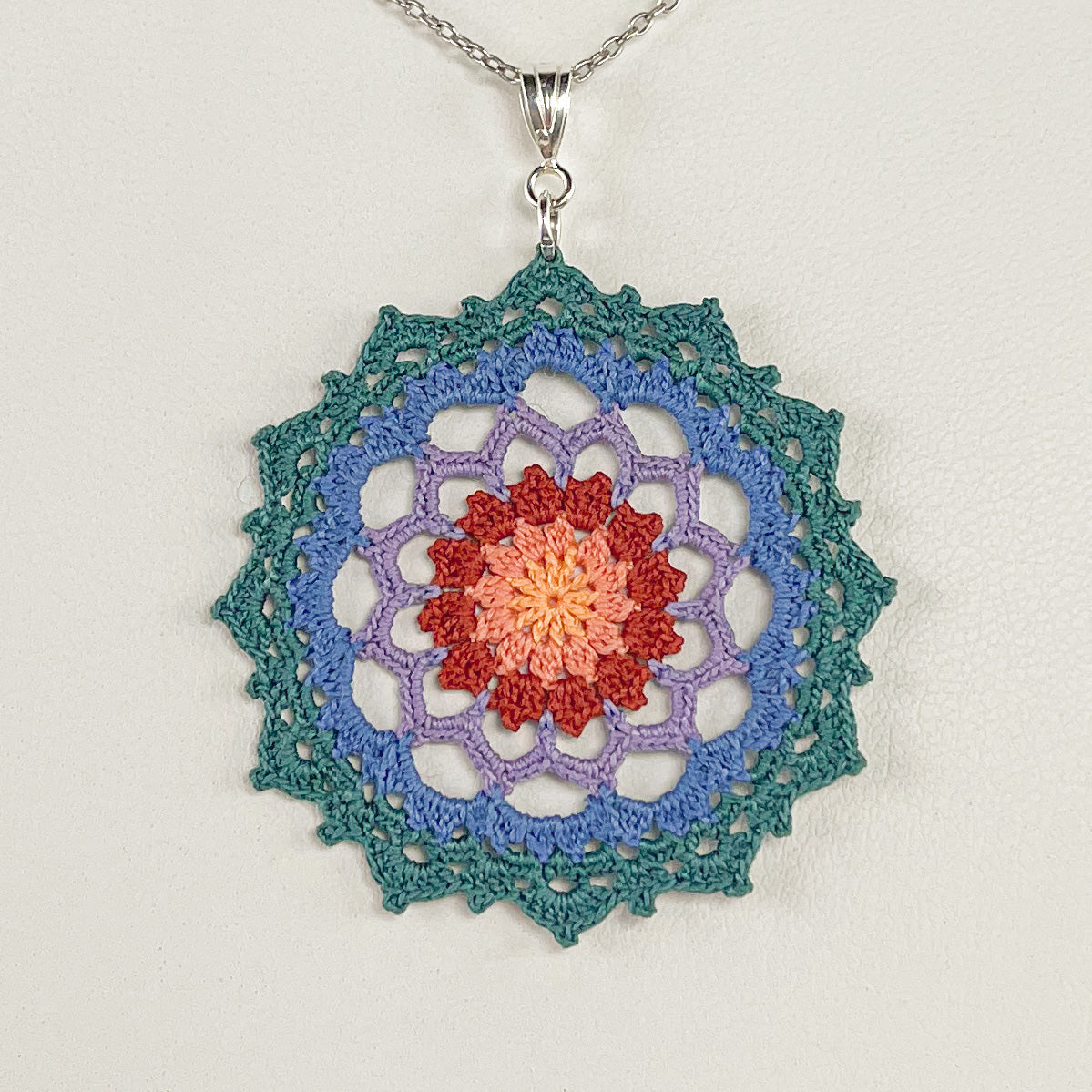 Autumn Air Multi Color Micro Crocheted Mandala Pendant