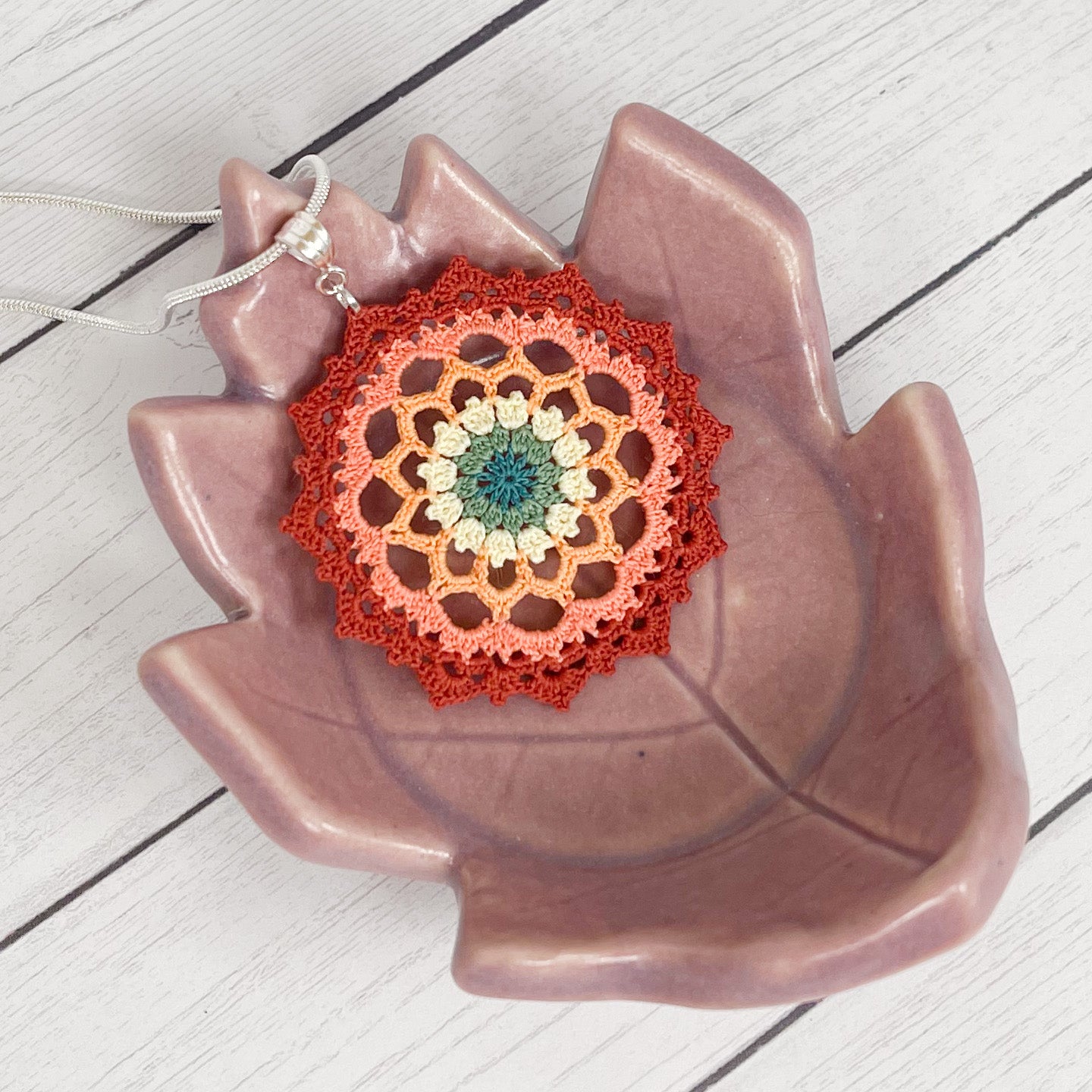 Autumn Air Multi Color Micro Crocheted Mandala Pendant