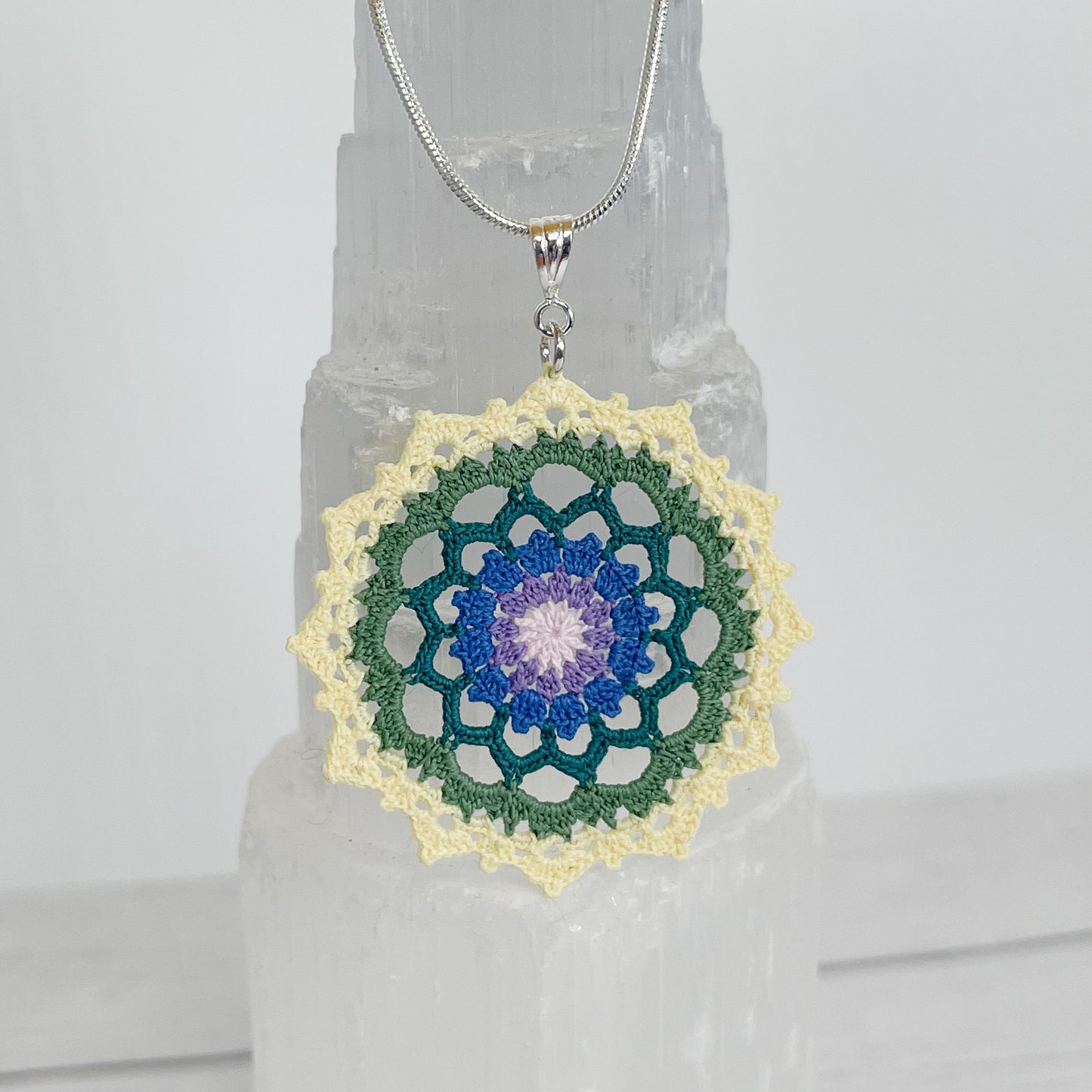 Autumn Air Multi Color Micro Crocheted Mandala Pendant