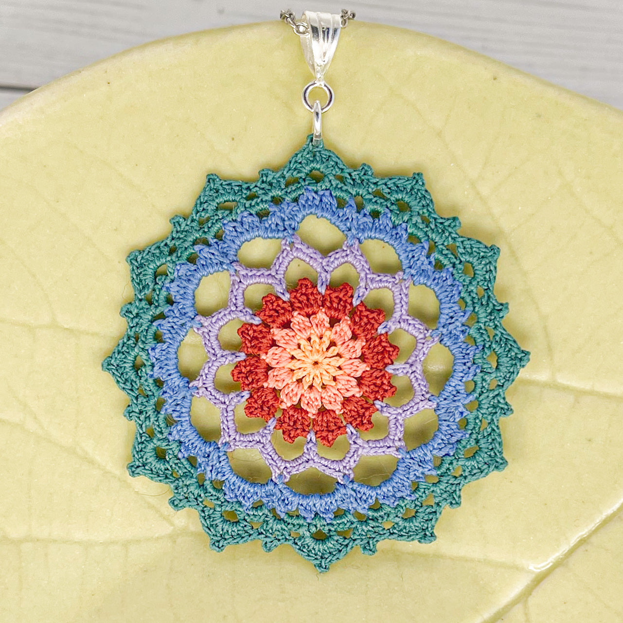 Autumn Air Multi Color Micro Crocheted Mandala Pendant