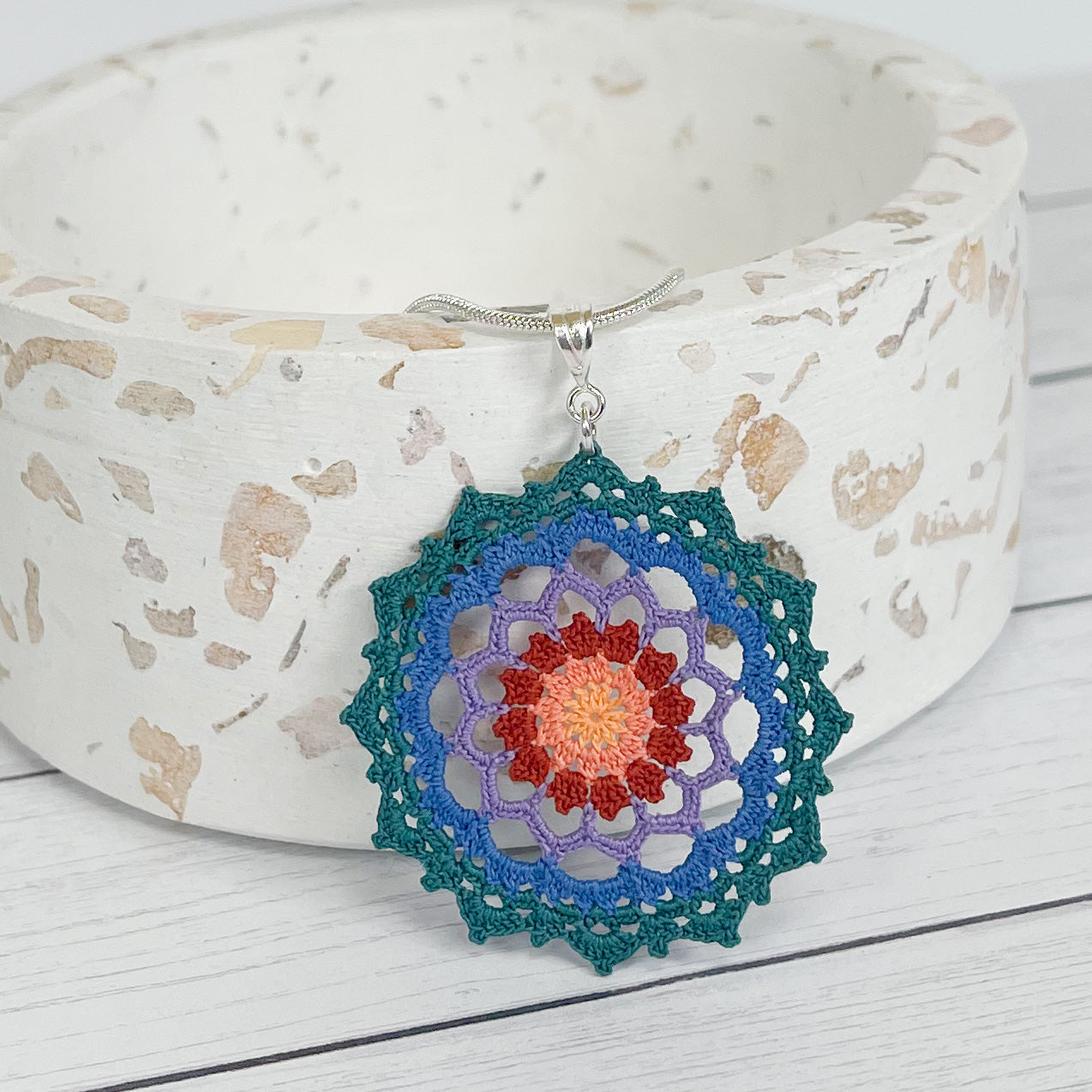 Autumn Air Multi Color Micro Crocheted Mandala Pendant