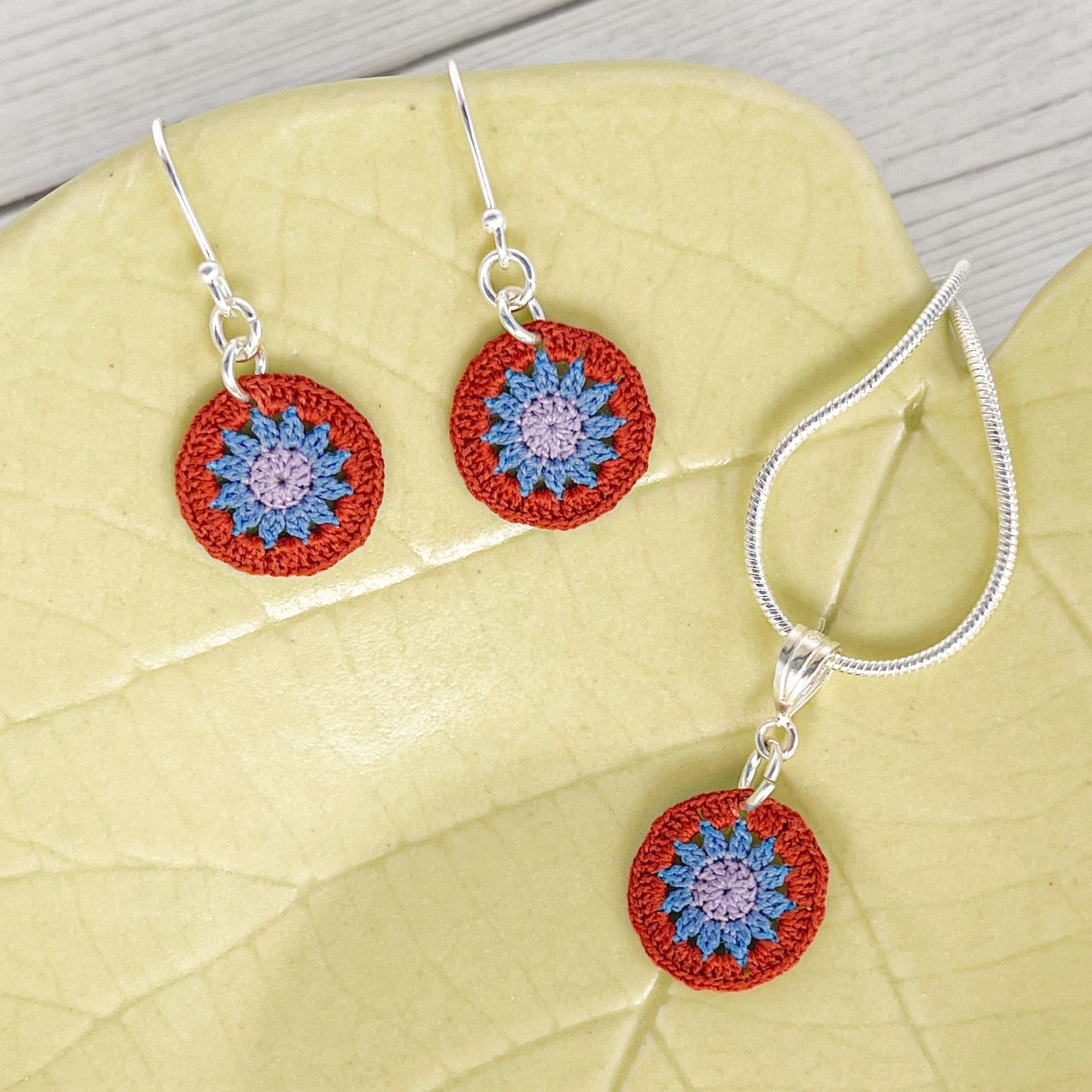 Sunburst Micro Crocheted Cotton Earrings