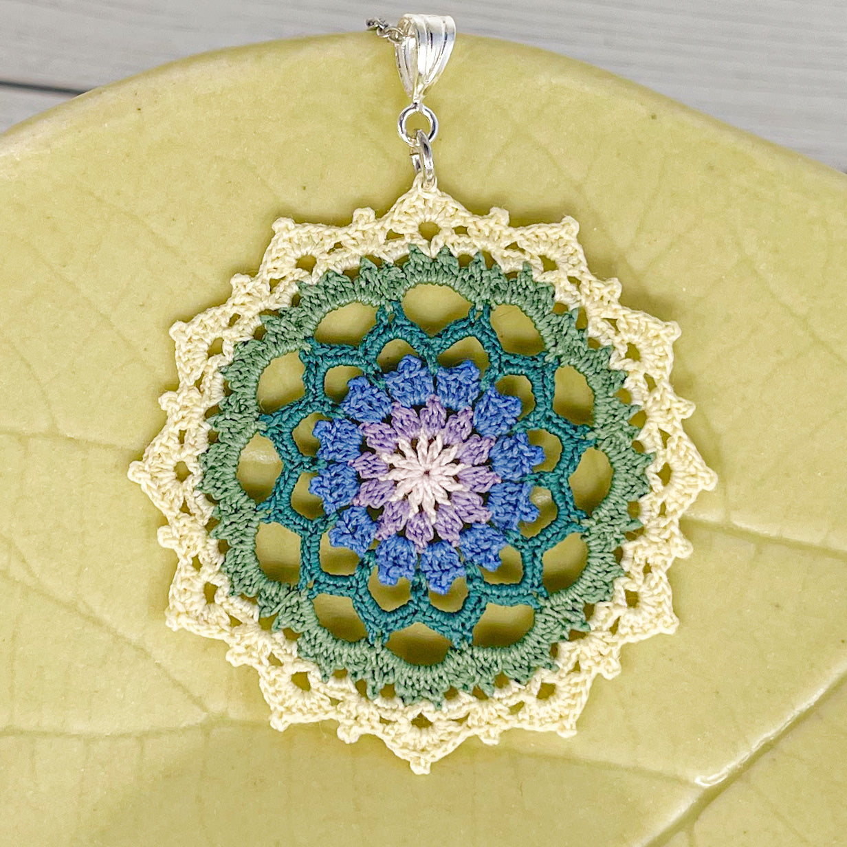 Autumn Air Multi Color Micro Crocheted Mandala Pendant