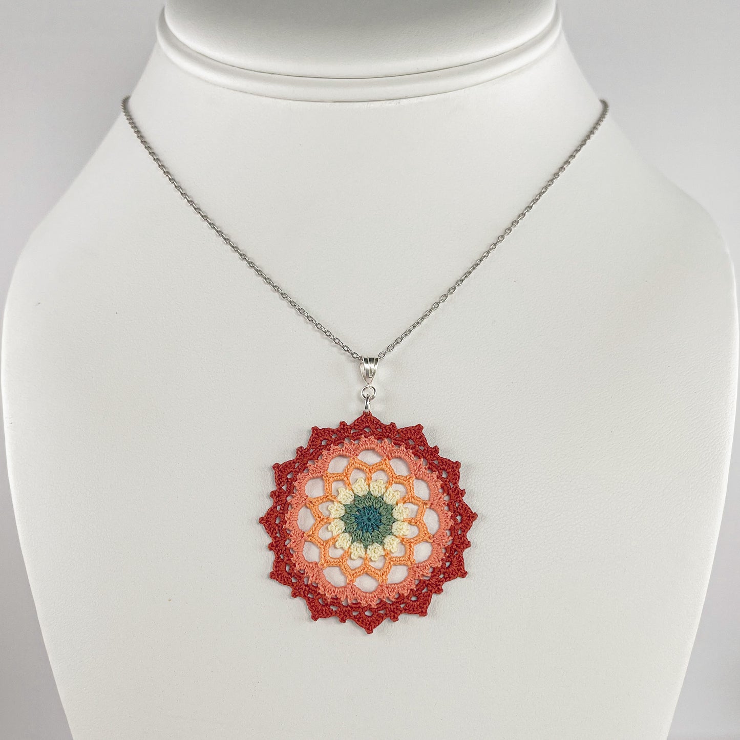 Autumn Air Multi Color Micro Crocheted Mandala Pendant